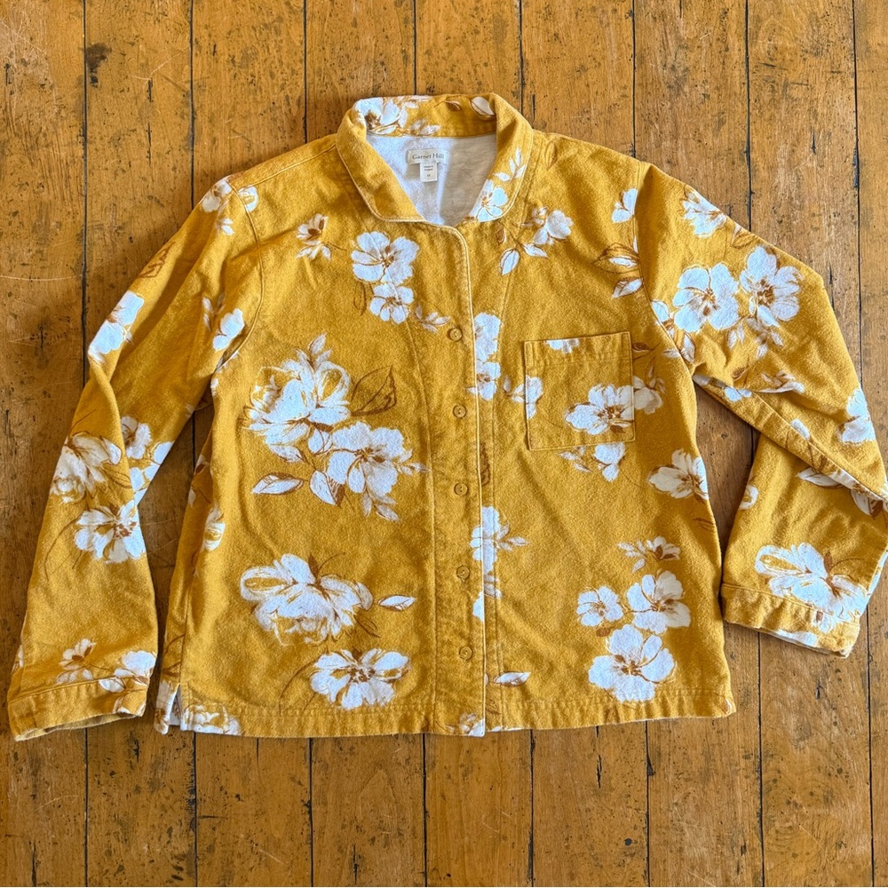 Garnet Hill Mustard Yellow Floral Shirt